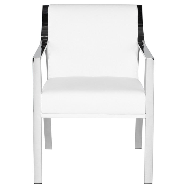 Valentine Dining Chair White Naugahyde/Polished Stainless 23″ - Be Bold Furniture