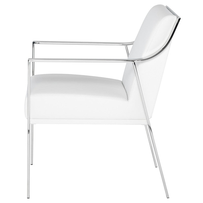 Valentine Dining Chair White Naugahyde/Polished Stainless 23″ - Be Bold Furniture