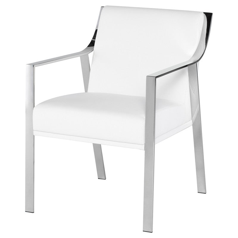 Valentine Dining Chair White Naugahyde/Polished Stainless 23″ - Be Bold Furniture