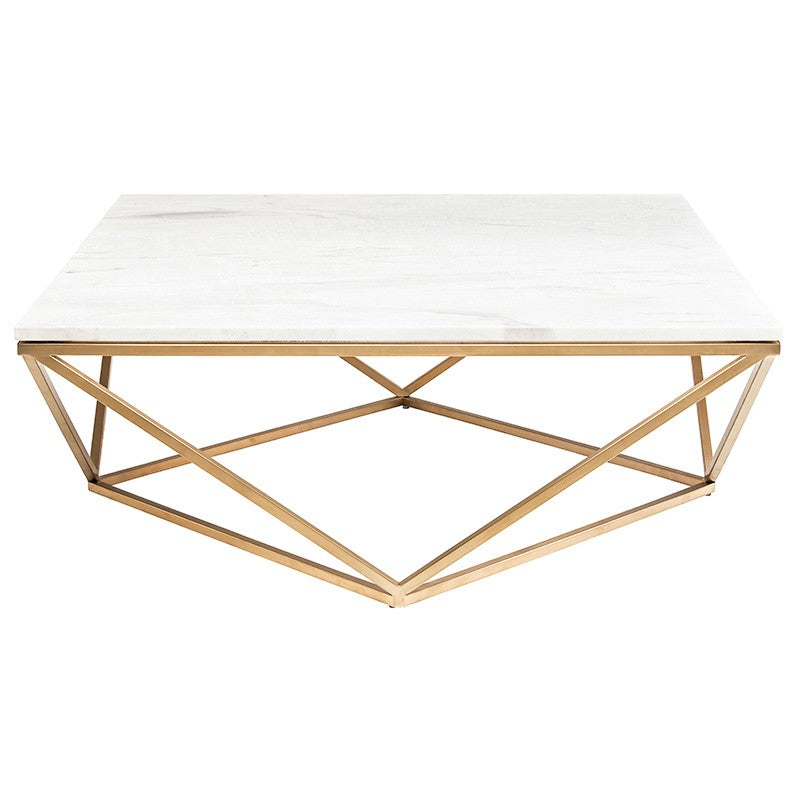 Jasmine Coffee Table White Marble/Brushed Gold 36″ - Be Bold Furniture