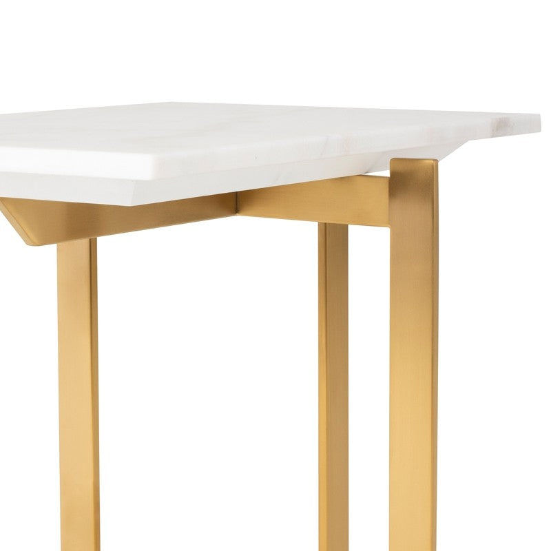 Dell Side Table White Marble/Brushed Gold 21.8″ - Be Bold Furniture