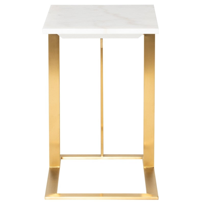 Dell Side Table White Marble/Brushed Gold 21.8″ - Be Bold Furniture