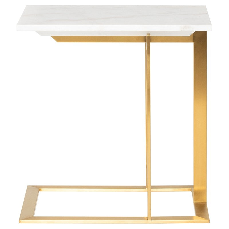Dell Side Table White Marble/Brushed Gold 21.8″ - Be Bold Furniture