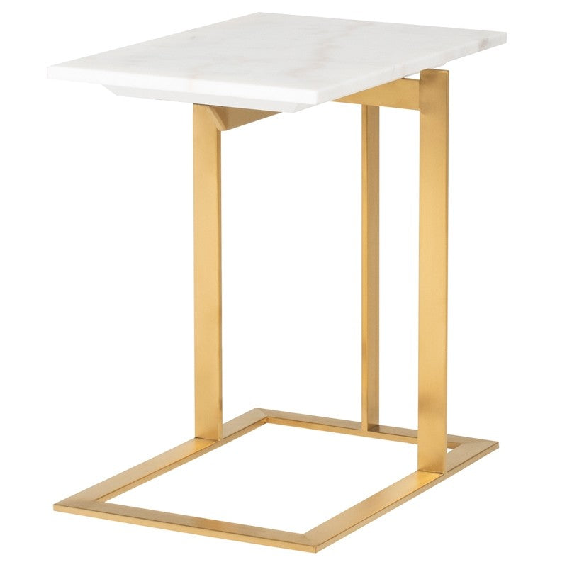 Dell Side Table White Marble/Brushed Gold 21.8″ - Be Bold Furniture