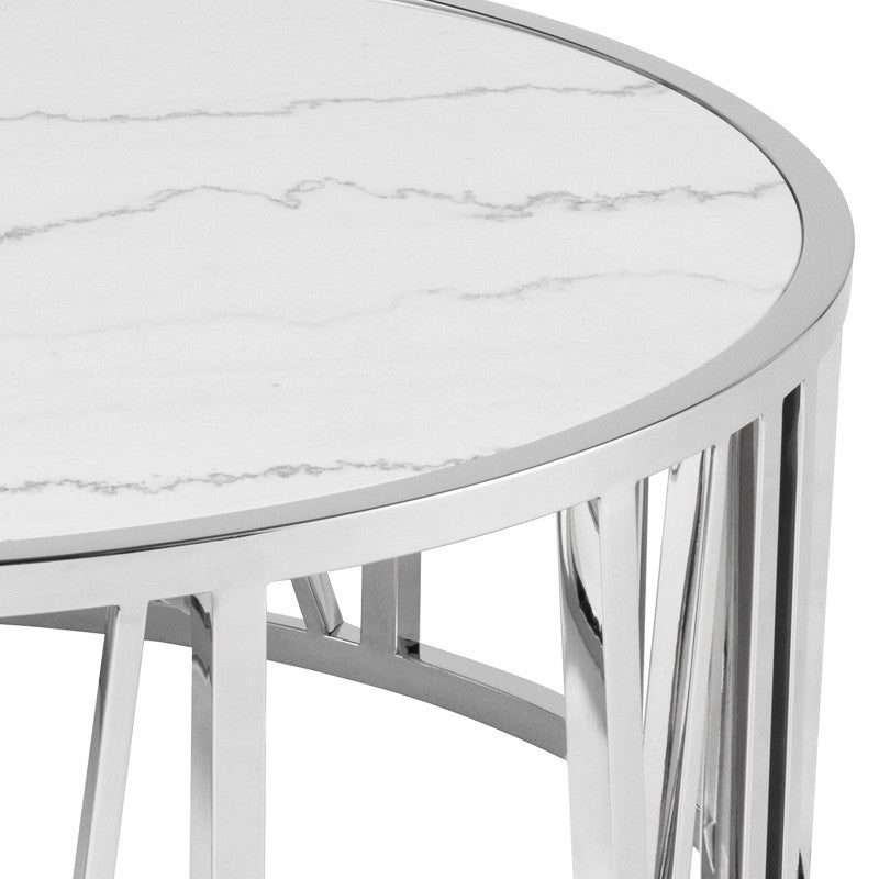 Roman Coffee Table White Marble/Polished Stainless 41.5″ - Be Bold Furniture