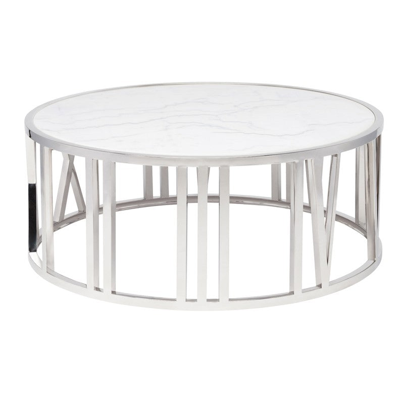 Roman Coffee Table White Marble/Polished Stainless 41.5″ - Be Bold Furniture
