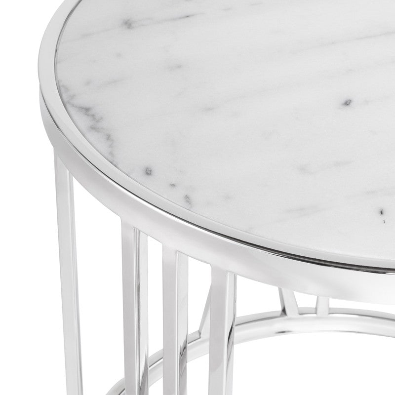 Roman Side Table White Marble/Polsihed Stainless 23.8″ - Be Bold Furniture