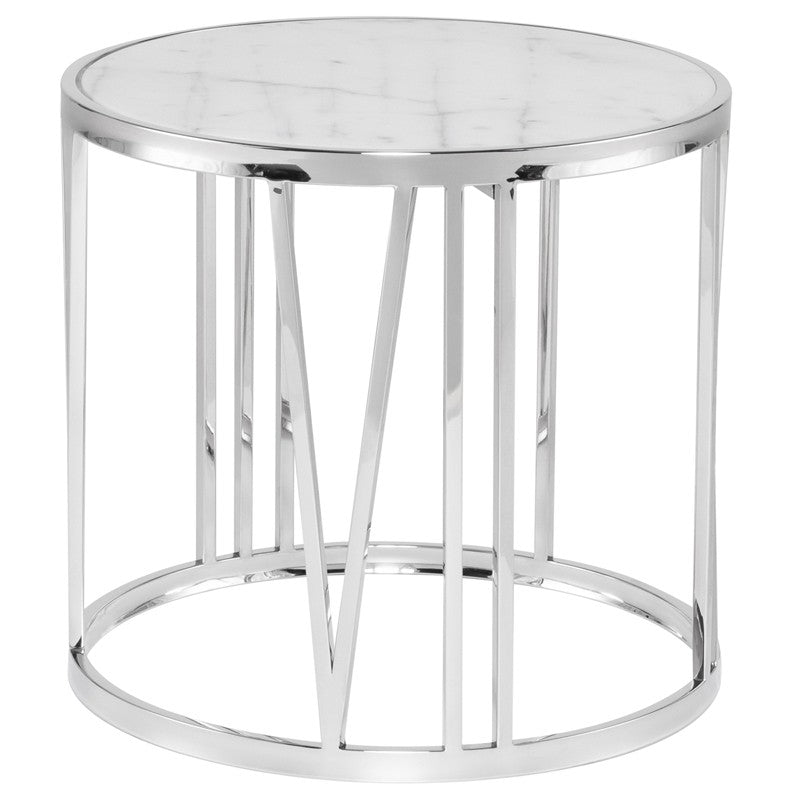 Roman Side Table White Marble/Polsihed Stainless 23.8″ - Be Bold Furniture