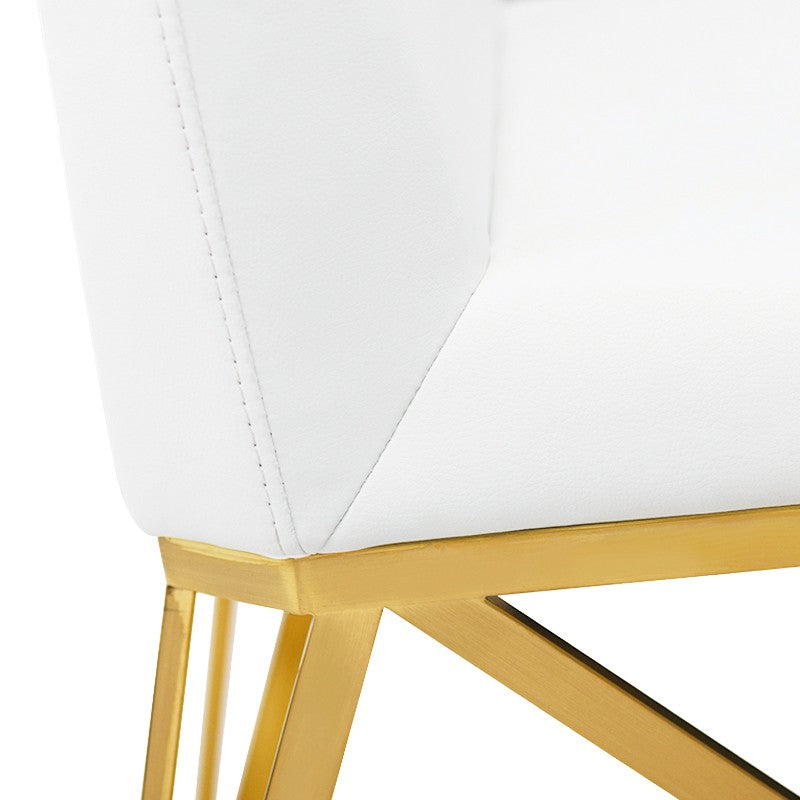 Caprice Dining Chair White Naugahyde/Brushed Gold 17.8″ - Be Bold Furniture