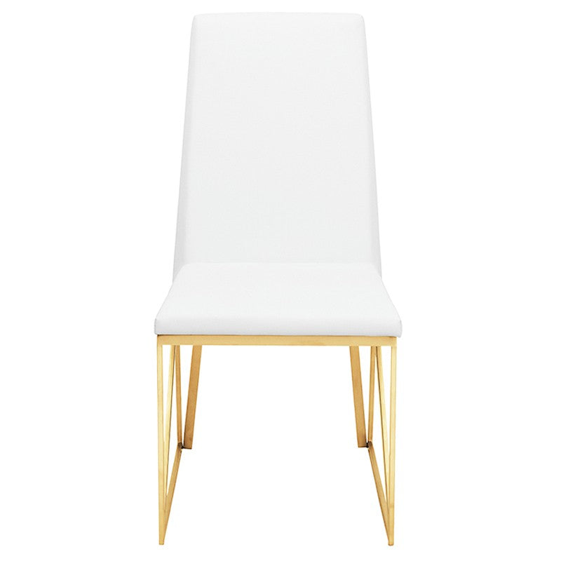 Caprice Dining Chair White Naugahyde/Brushed Gold 17.8″ - Be Bold Furniture