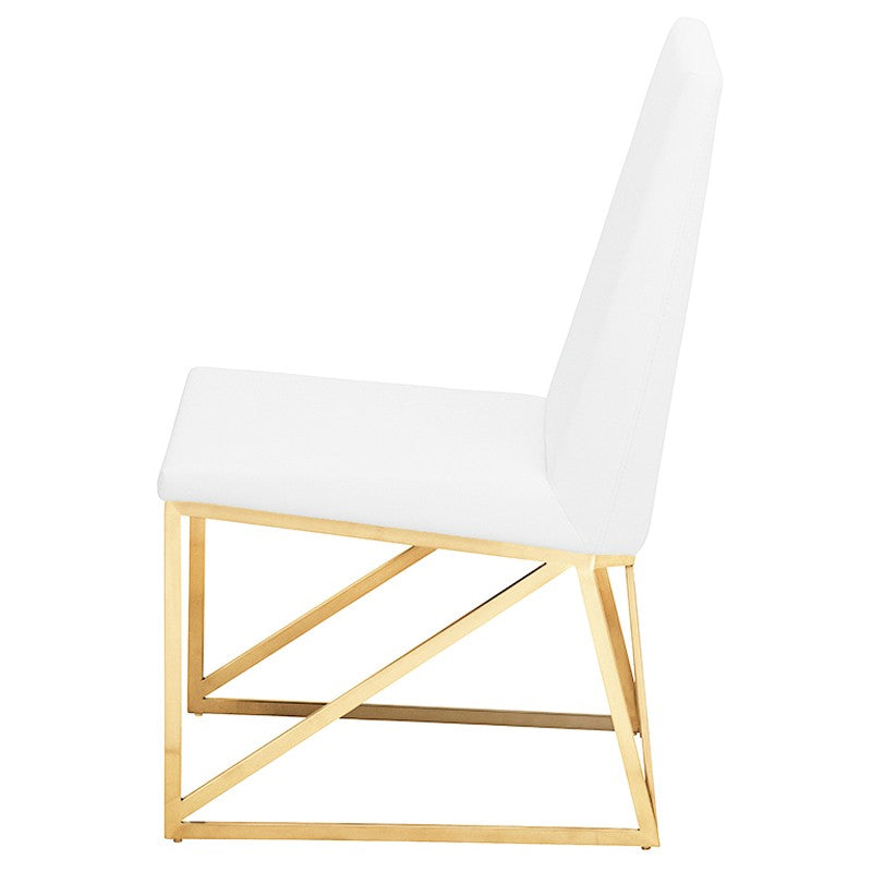 Caprice Dining Chair White Naugahyde/Brushed Gold 17.8″ - Be Bold Furniture