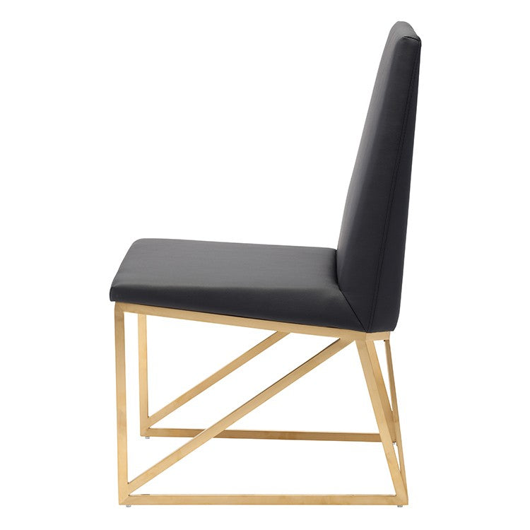 Caprice Dining Chair Black Naugahyde/Brushed Gold 17.8″ - Be Bold Furniture