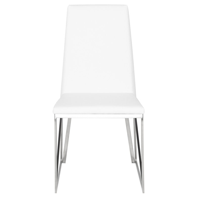 Caprice Dining Chair White Naugahyde/Brushed Stainless 17.8″ - Be Bold Furniture