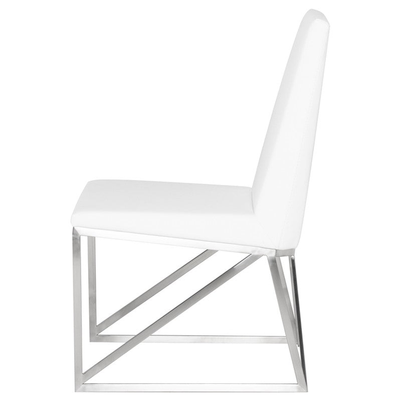 Caprice Dining Chair White Naugahyde/Brushed Stainless 17.8″ - Be Bold Furniture