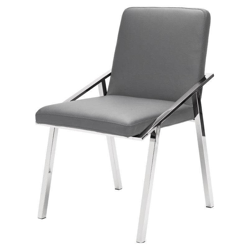 Nika Dining Chair Grey Naugahyde/Polished Stainless 20.5″ - Be Bold Furniture