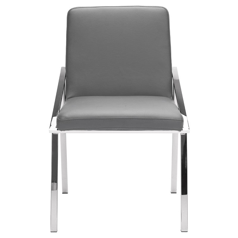 Nika Dining Chair Grey Naugahyde/Polished Stainless 20.5″ - Be Bold Furniture