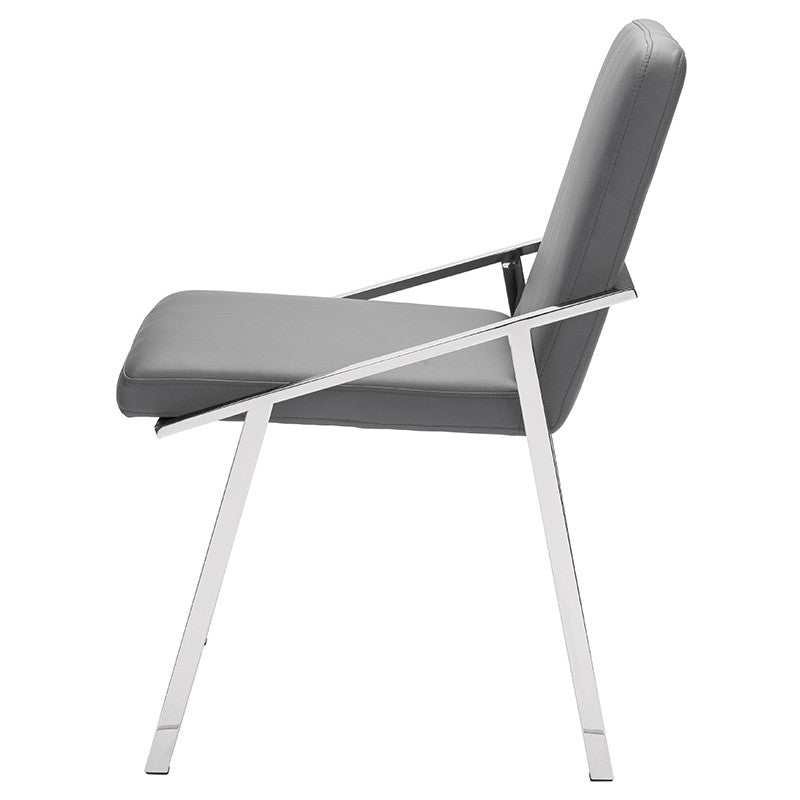 Nika Dining Chair Grey Naugahyde/Polished Stainless 20.5″ - Be Bold Furniture