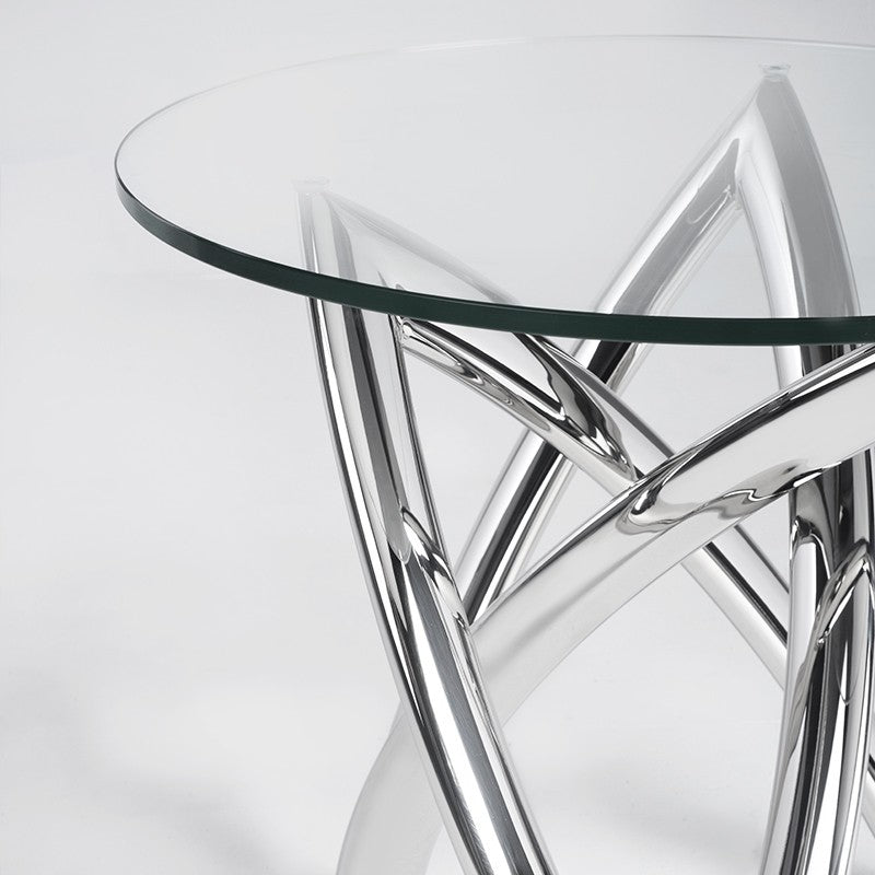 Martina Side Table Polished Stainless/Clear Tempered Glass 23.8″ - Be Bold Furniture