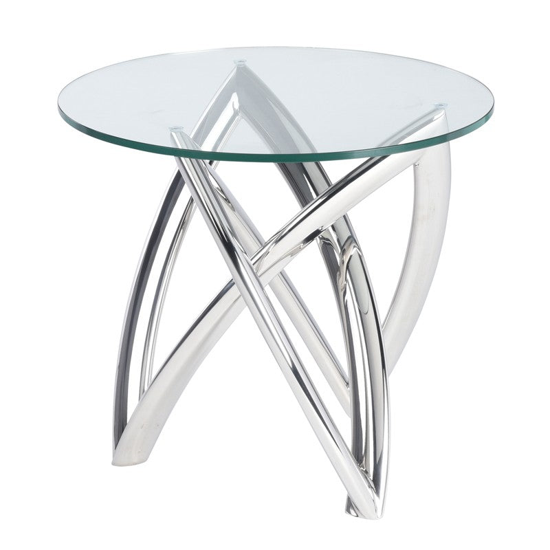 Martina Side Table Polished Stainless/Clear Tempered Glass 23.8″ - Be Bold Furniture