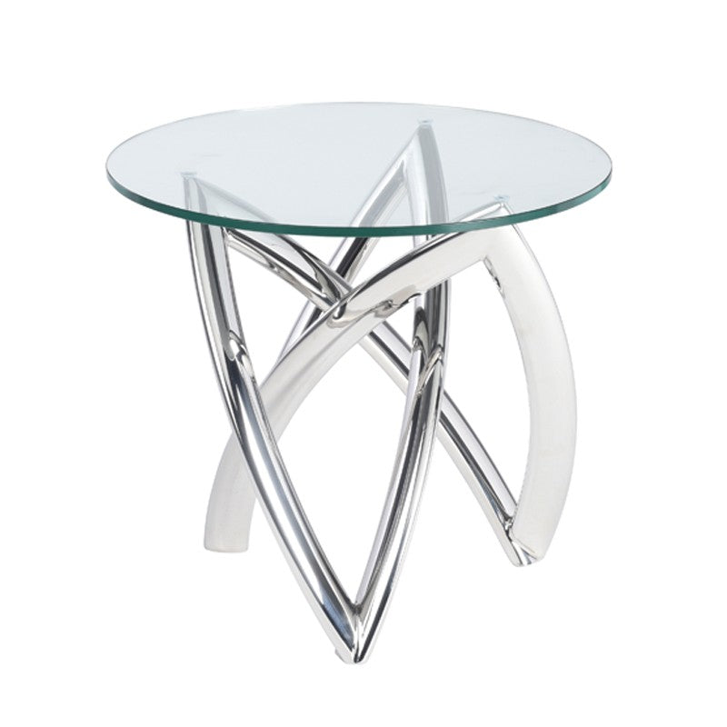 Martina Side Table Polished Stainless/Clear Tempered Glass 23.8″ - Be Bold Furniture