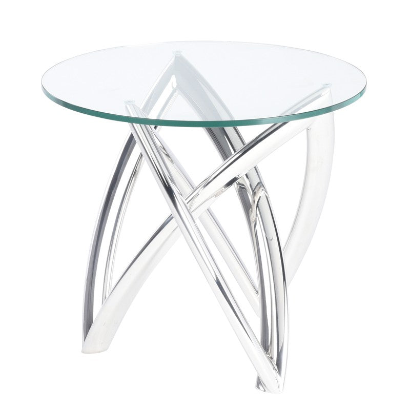 Martina Side Table Polished Stainless/Clear Tempered Glass 23.8″ - Be Bold Furniture