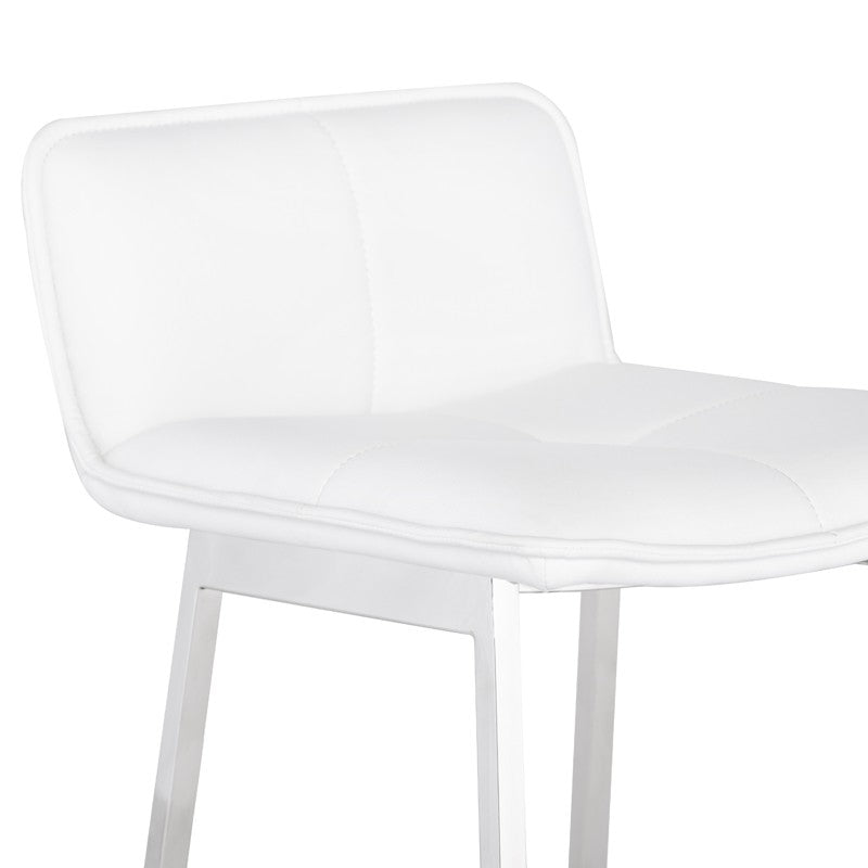 Sabrina Counter Stool White Naugahyde/Polished Stainless 15″ - Be Bold Furniture