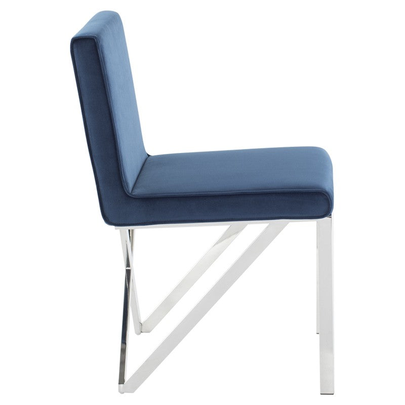 Talbot Dining Chair Peacock Velour/Polished Stainless 19.3″ - Be Bold Furniture