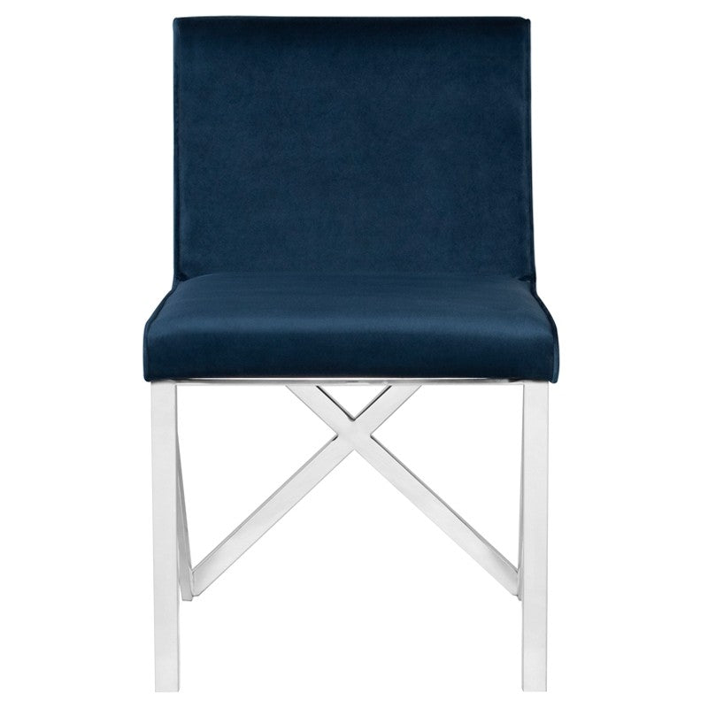 Talbot Dining Chair Peacock Velour/Polished Stainless 19.3″ - Be Bold Furniture