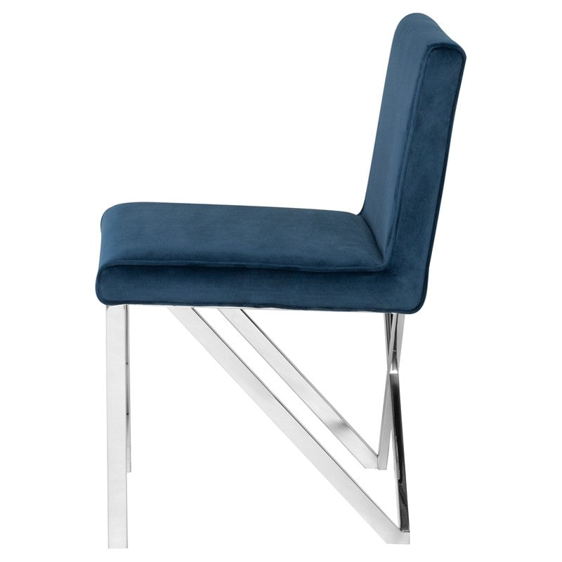 Talbot Dining Chair Peacock Velour/Polished Stainless 19.3″ - Be Bold Furniture