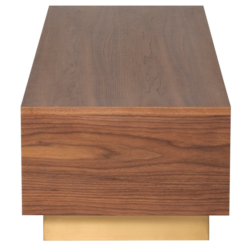 Jakoby Coffee Table Walnut Top/Brushed Gold Base 58″ - Be Bold Furniture
