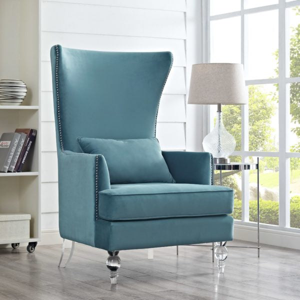 Bristol Sea Blue Velvet Chair With Lucite Legs - Be Bold Furniture