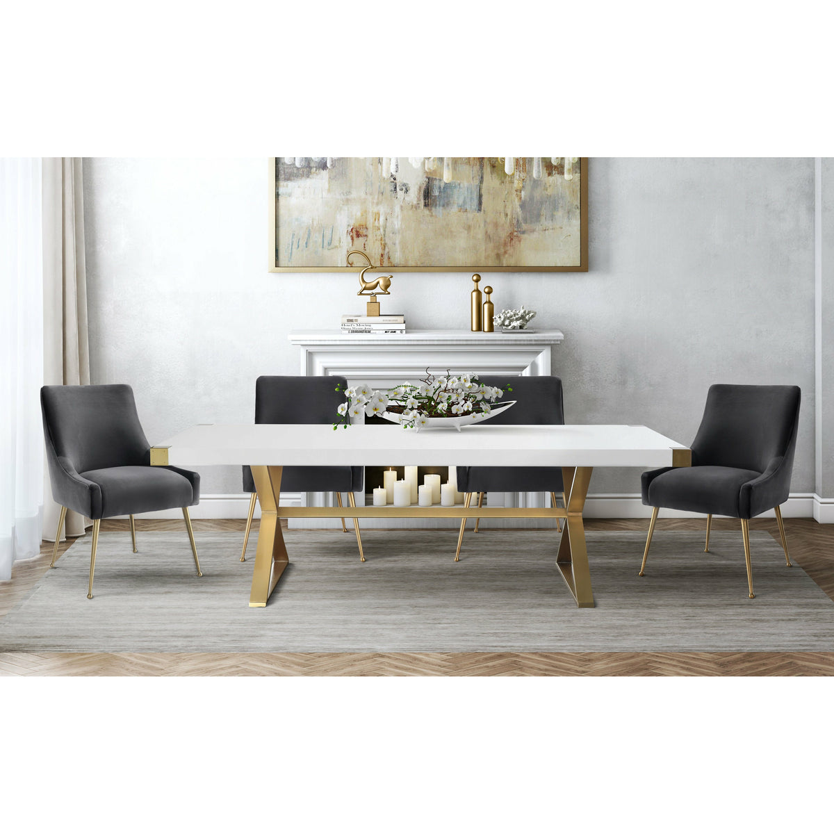 Adeline White Lacquer Dining Table Gold & White - Be Bold Furniture