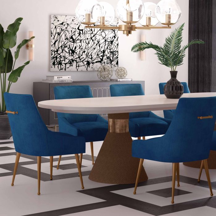 Beatrix Pleated Navy Velvet Side Chair - Be Bold Furniture