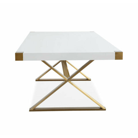 Adeline White Lacquer Dining Table Gold & White
