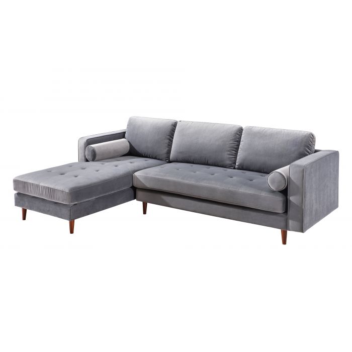 Como Grey Velvet Sectional LAF - Be Bold Furniture