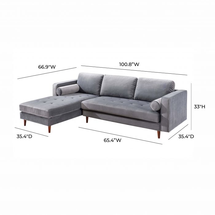 Como Grey Velvet Sectional LAF - Be Bold Furniture