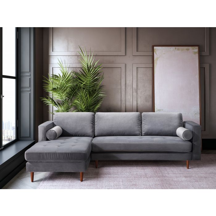 Como Grey Velvet Sectional LAF - Be Bold Furniture
