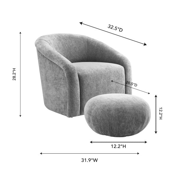 Boboli Grey Velvet Chair + Ottoman Set - Be Bold Furniture