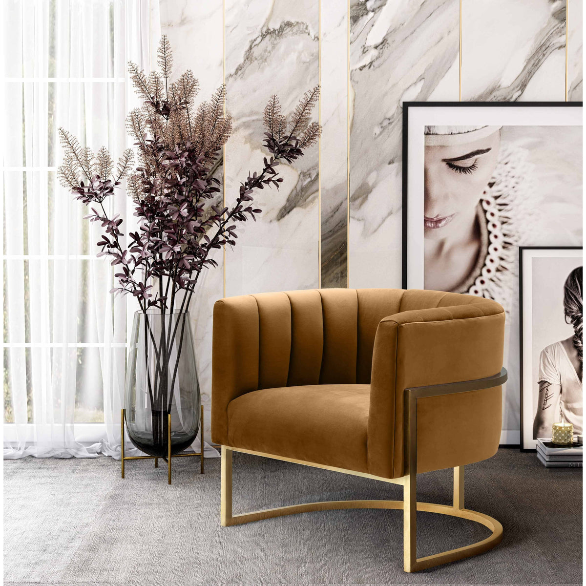 Mangolia Cognac Velvet Chair - Be Bold Furniture