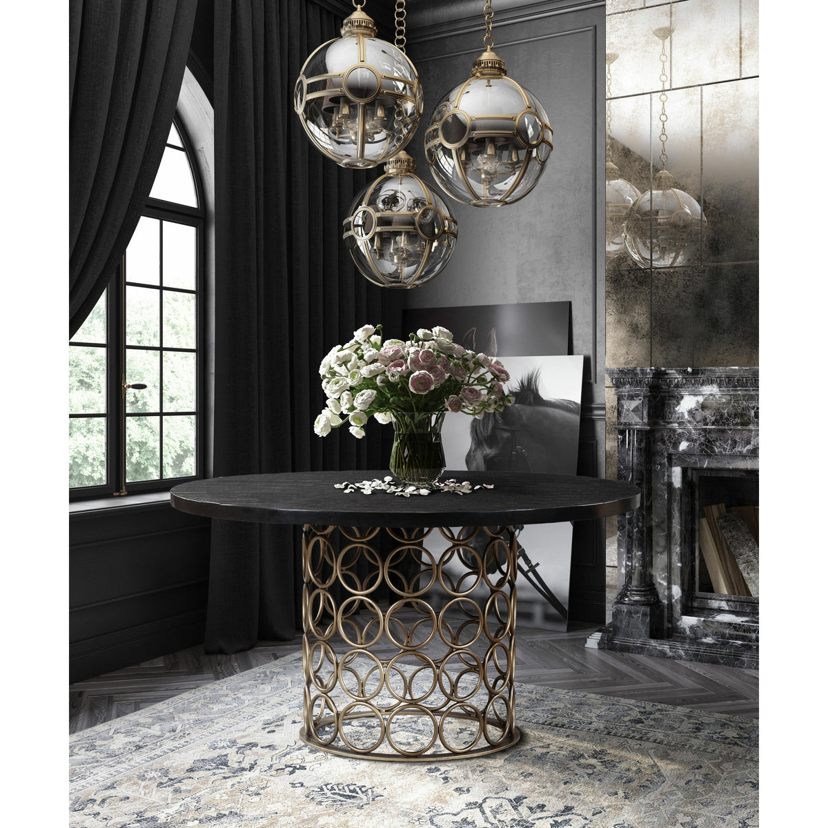 Valentina Brass Round Dining Table Black - Be Bold Furniture