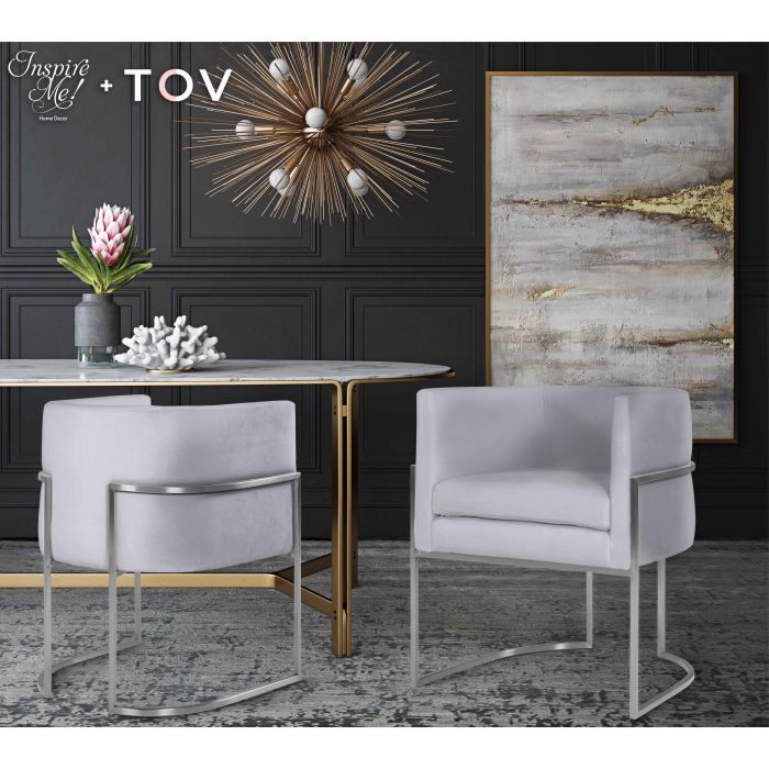 Giselle Grey Velvet Dining Chair with Silver Leg - Be Bold Furniture