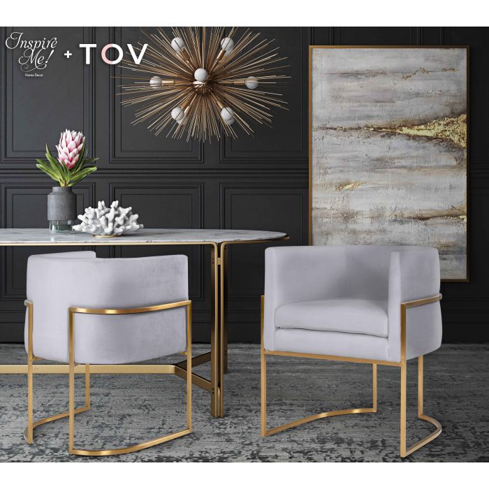 Giselle Grey Velvet Dining Chair with Gold Leg - Be Bold Furniture