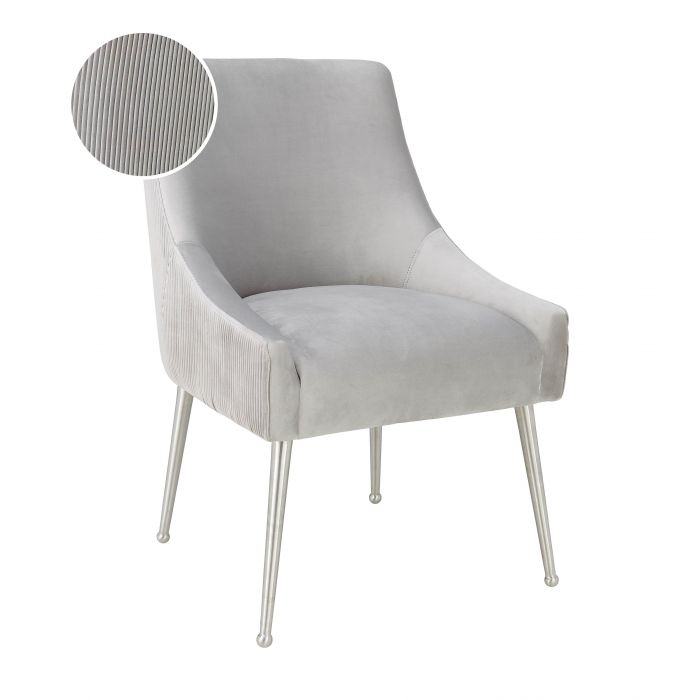 Beatrix Pleated Light Grey Velvet Side Chair Silver Legs - Be Bold Furniture