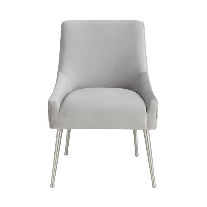 Beatrix Pleated Light Grey Velvet Side Chair Silver Legs - Be Bold Furniture