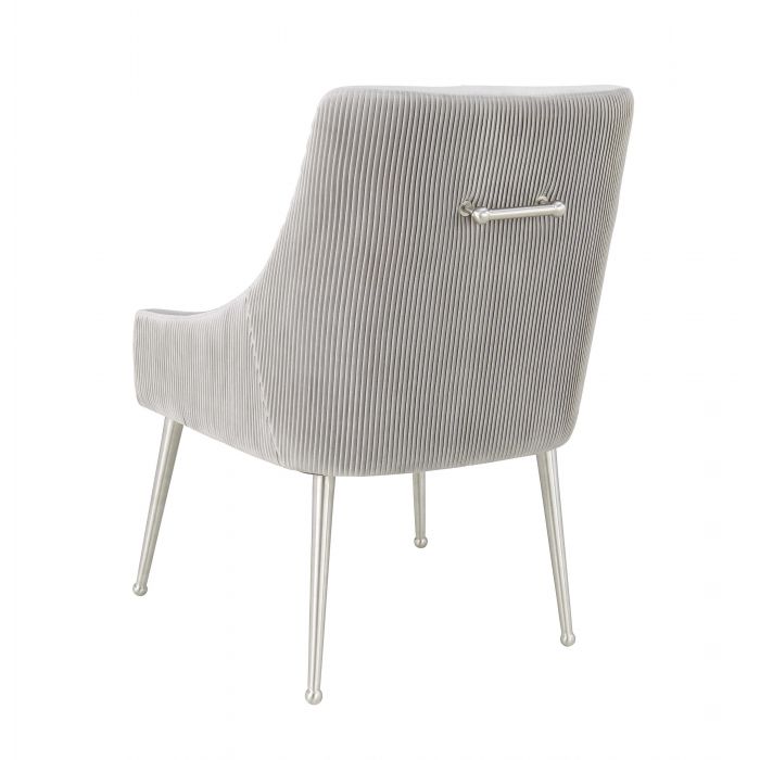 Beatrix Pleated Light Grey Velvet Side Chair Silver Legs - Be Bold Furniture