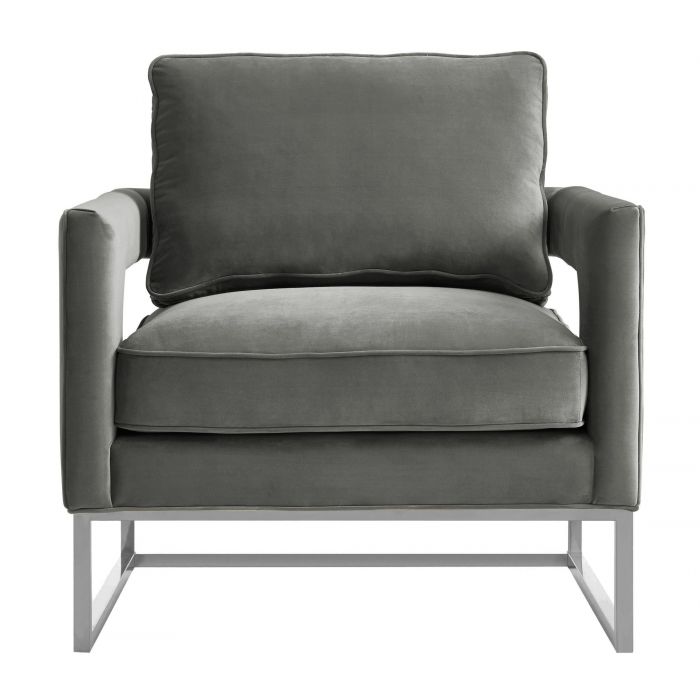 Avery Grey Velvet Chair Silver Frame - Be Bold Furniture