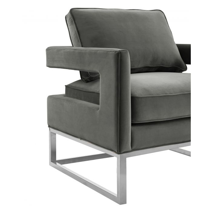 Avery Grey Velvet Chair Silver Frame - Be Bold Furniture