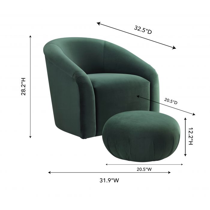 Boboli Forest Green Velvet Chair + Ottoman Set - Be Bold Furniture