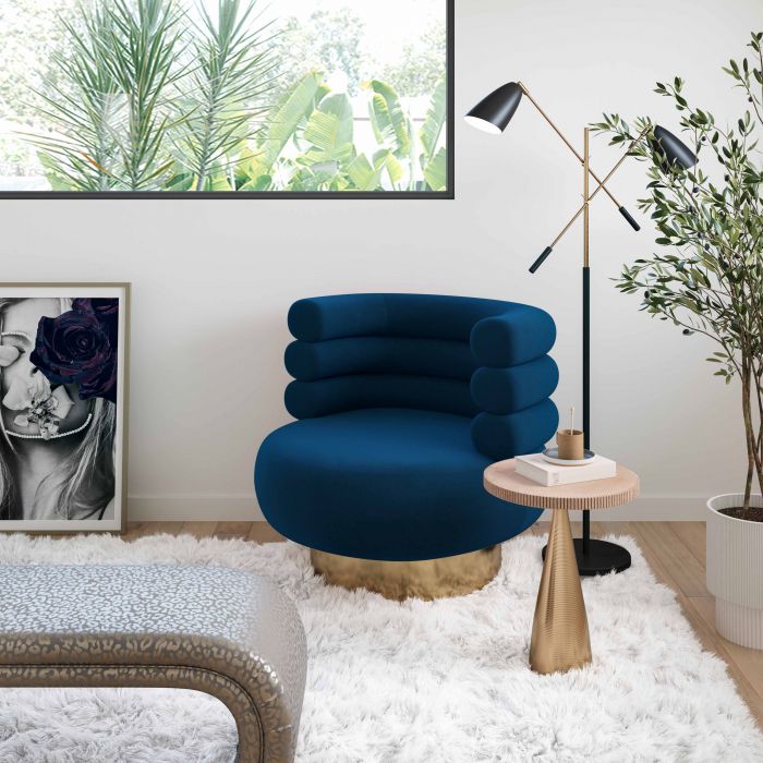 Naomi Navy Velvet Swivel Chair - Be Bold Furniture